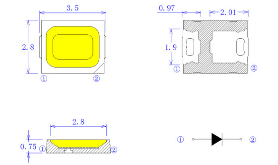 High Efficiency 3V 2835 SMD LED Strip Chip Full Spectrum 6500K 150MA
